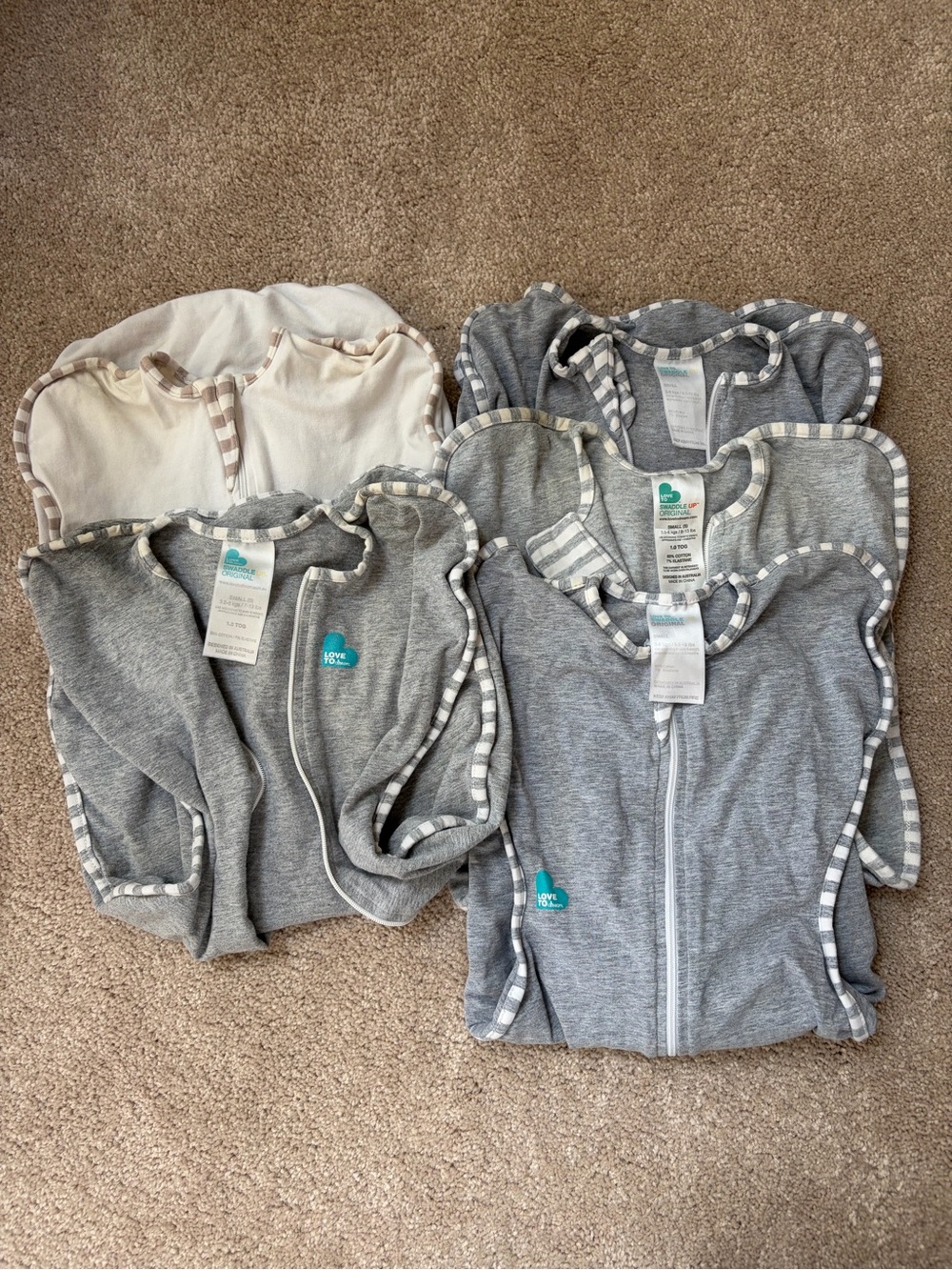 Love to Dream Grey and Cream Striped Trim Swaddle One-Pieces (Set)